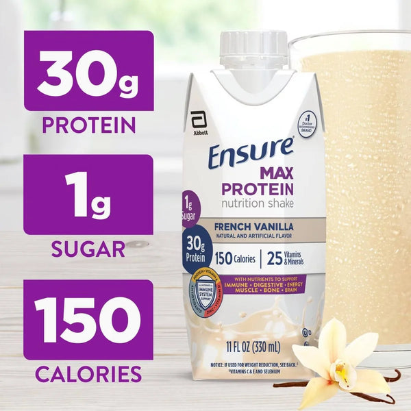 Ensure Max Protein Nutrition Shake French Vanilla Non-Caffeinated - 30g Protein - 11 fl oz /4pk