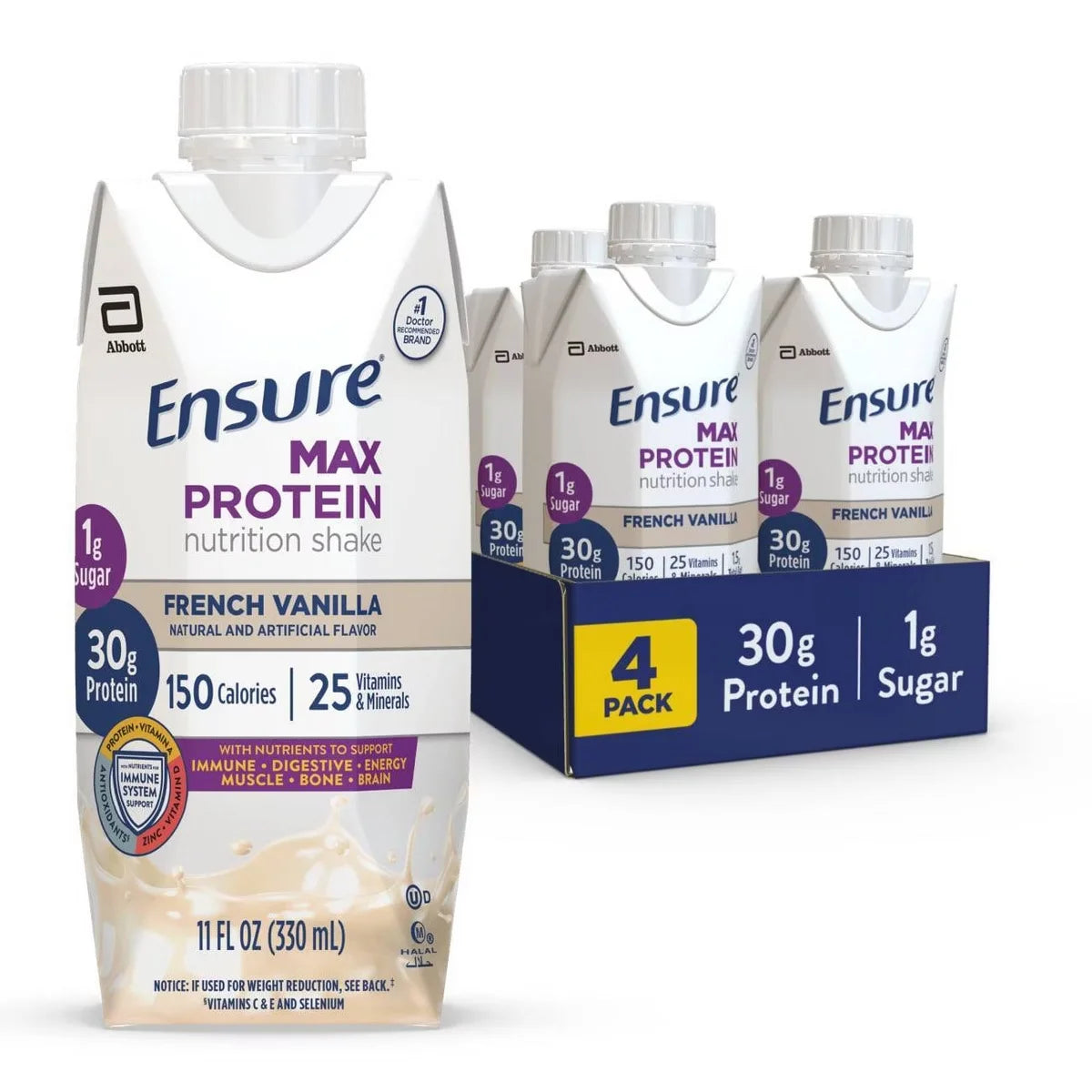Ensure Max Protein Nutrition Shake French Vanilla Non-Caffeinated - 30g Protein - 11 fl oz /4pk Main image