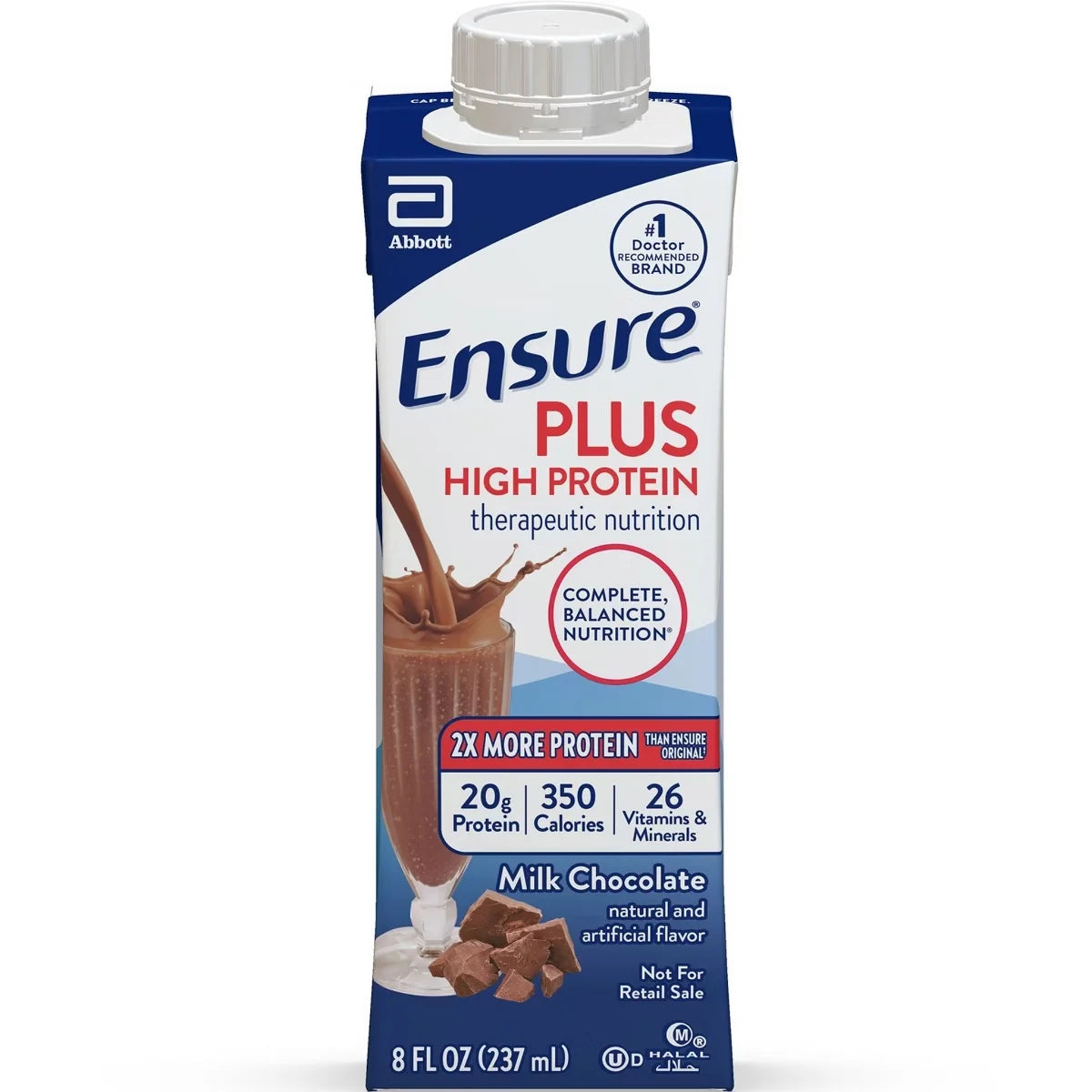 Ensure Plus High Protein Nutrition Liquid, Milk Chocolate, 8 fl oz, 24 Count Main image