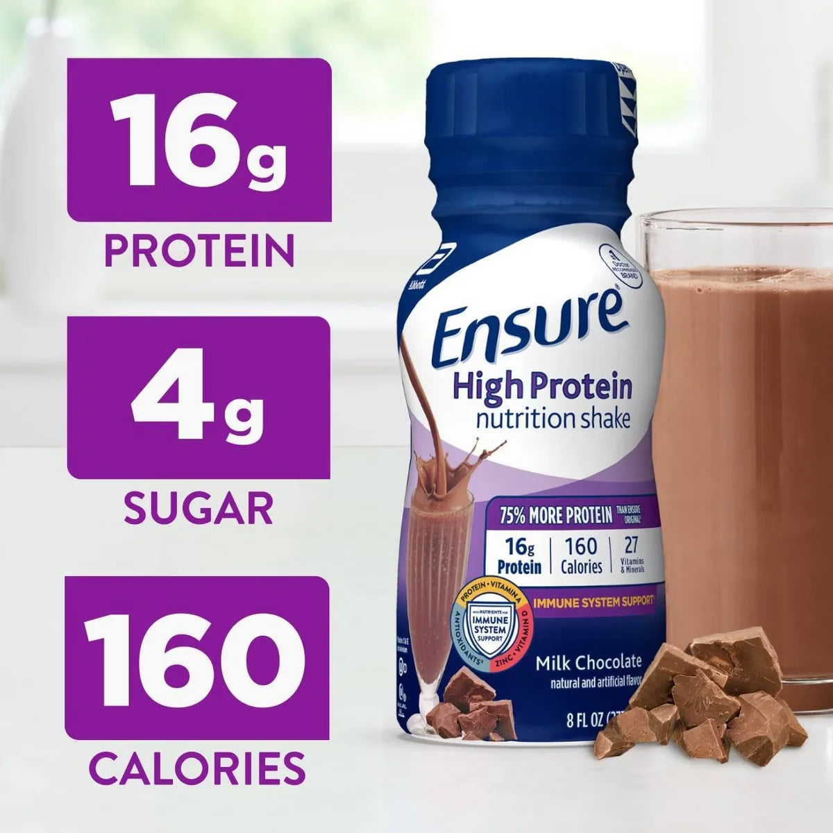 Ensure High Protein Nutrition Shake Milk Chocolate Flavor for Daily Nutrition Support, 8 fl oz, 6 Count Main image