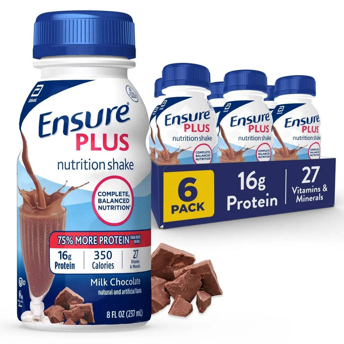 Ensure Plus Nutrition Shake Milk Chocolate Non-Caffeinated - 6 ct/48 fl oz Main image