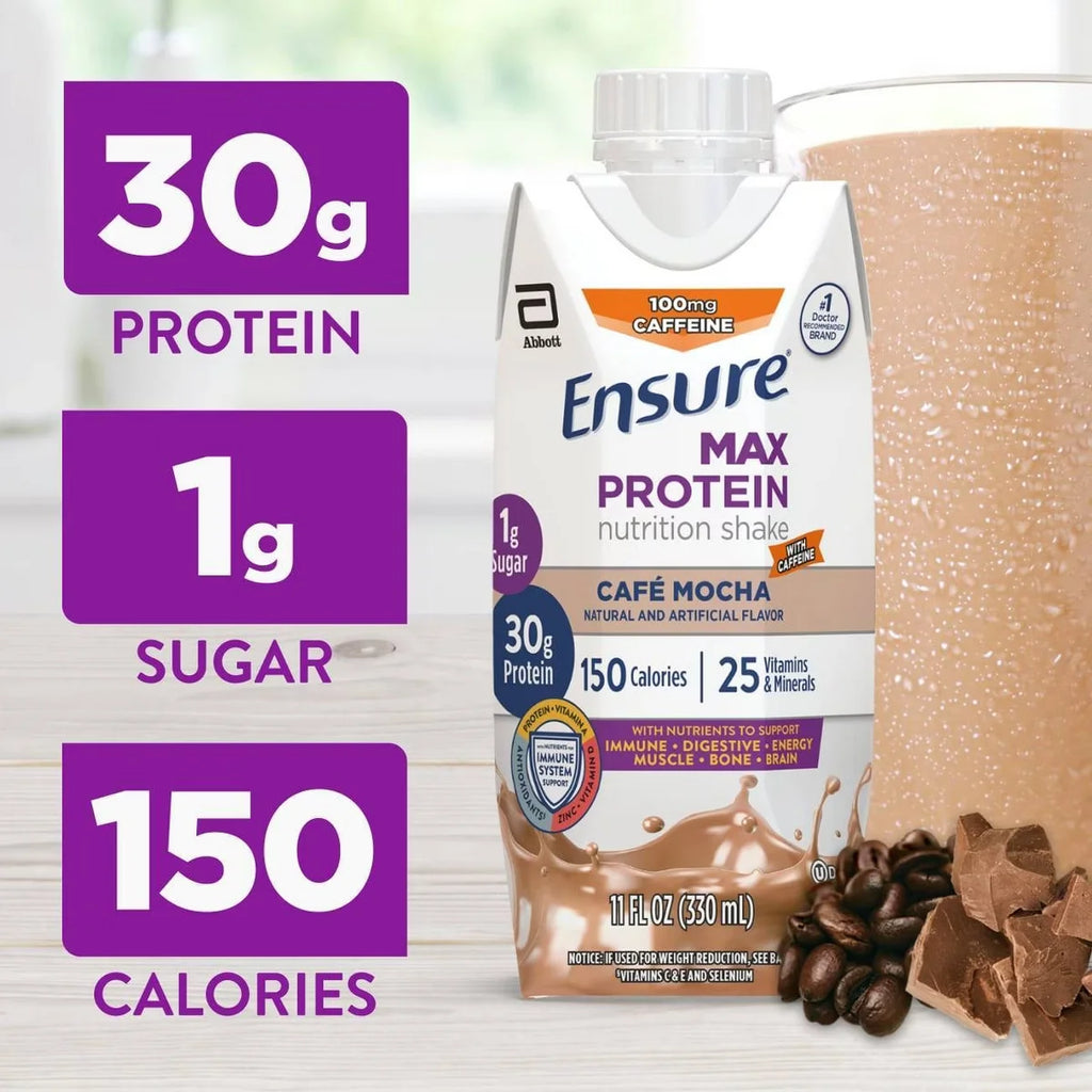 Ensure Max Protein Nutrition Shake Cafe Mocha Caffeinated - 30g Protein - 11 fl oz/4pk