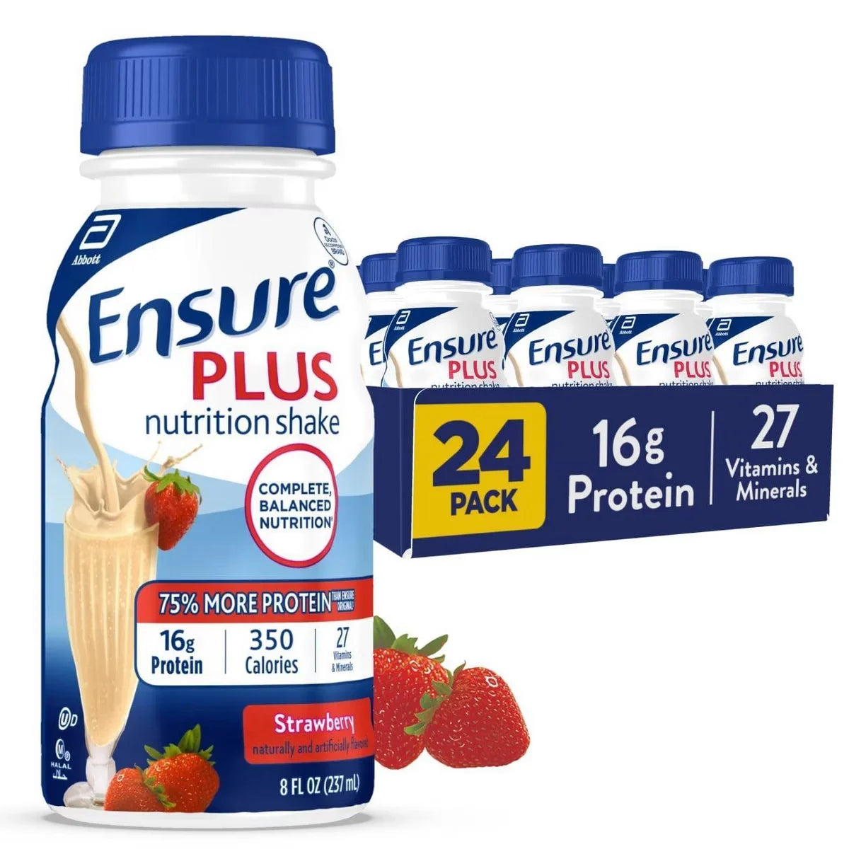 Ensure Plus Nutritional Shake, Strawberry, 8 oz, Case of 24 Main image