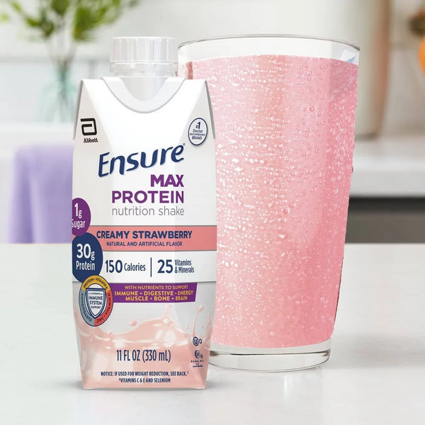 Ensure Max Protein Nutrition Shake Creamy Strawberry Non-Caffeinated - 30g Protein - 11 fl oz/4pk