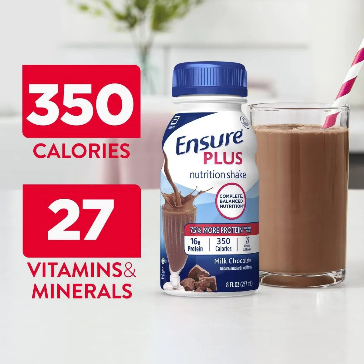 Ensure Plus Nutritional Shake Cartons, Milk Chocolate, 8 oz, Case of 24