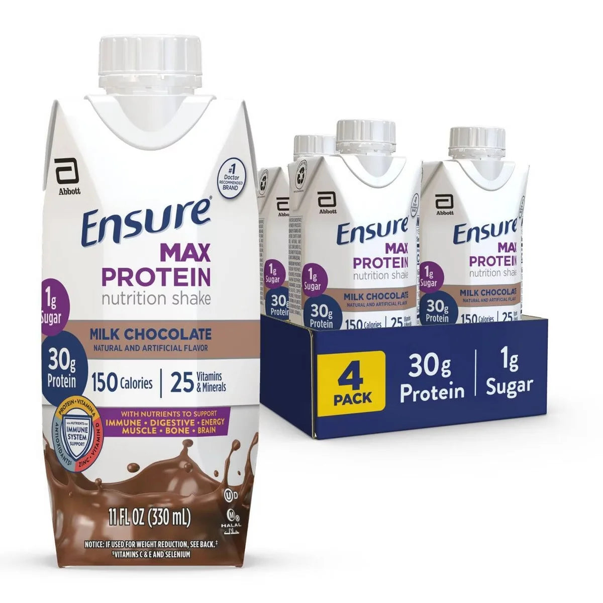 Ensure Max Protein Nutrition Shake Milk Chocolate Non-Caffeinated - 30g Protein - 11 fl oz/4pk Main image