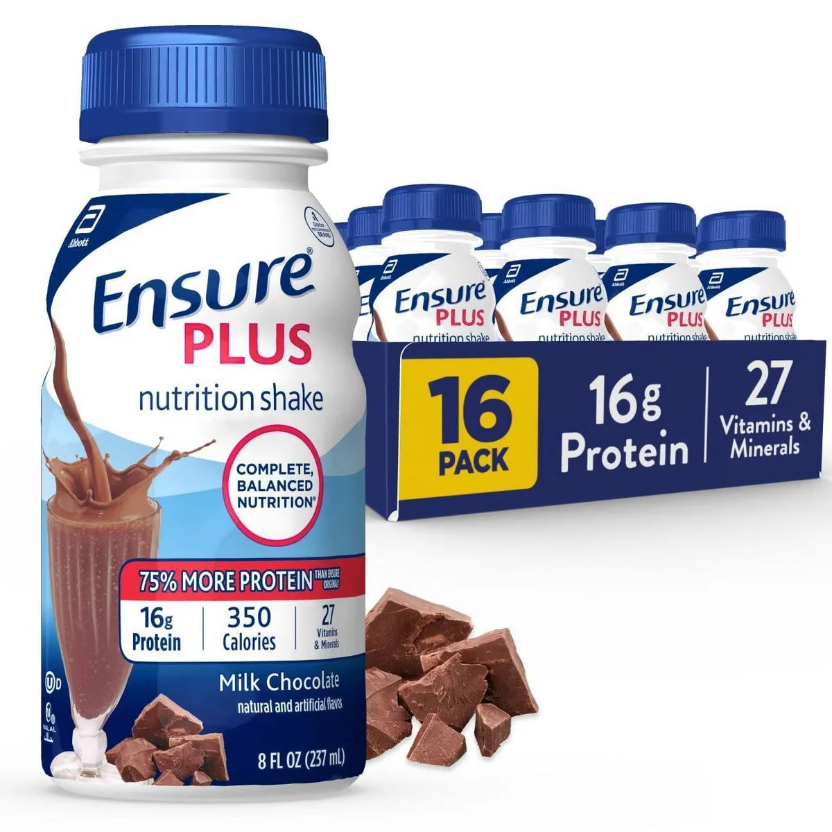 Ensure Plus Nutrition Shake Chocolate Non-Caffeinated - 128 fl oz/16ct