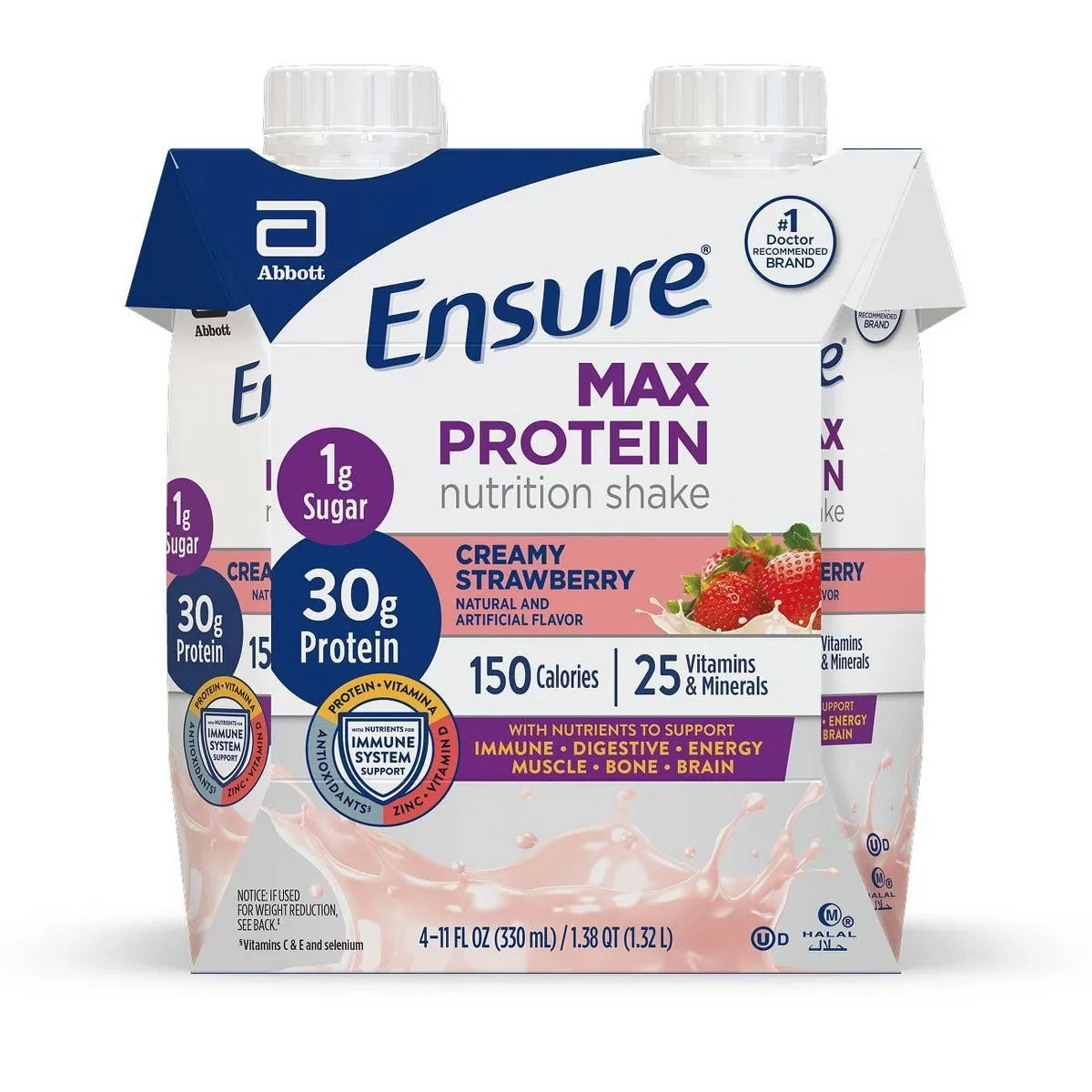 Ensure Max Protein Nutrition Shake Creamy Strawberry Non-Caffeinated - 30g Protein - 11 fl oz/4pk Main image