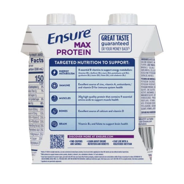 Ensure Max Protein Nutrition Shake Creamy Strawberry Non-Caffeinated - 30g Protein - 11 fl oz/4pk